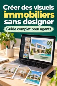 Visuel d'une annonce immobilière créée avec Canva, montrant des photos de propriétés et des éléments graphiques attrayants.