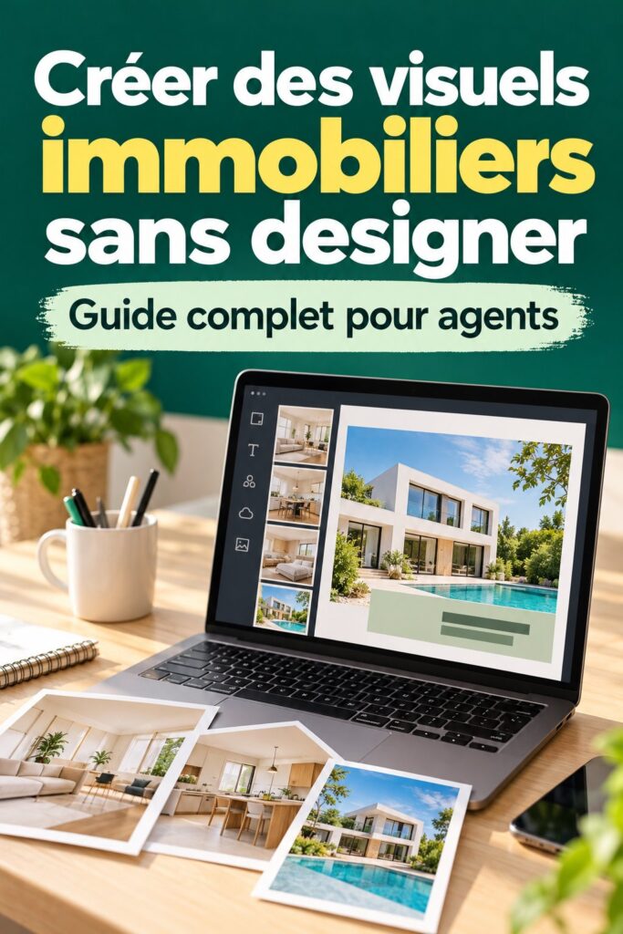 Visuel d'une annonce immobilière créée avec Canva, montrant des photos de propriétés et des éléments graphiques attrayants.