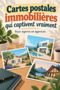 Cartes postales immobilières colorées et attrayantes sur une table