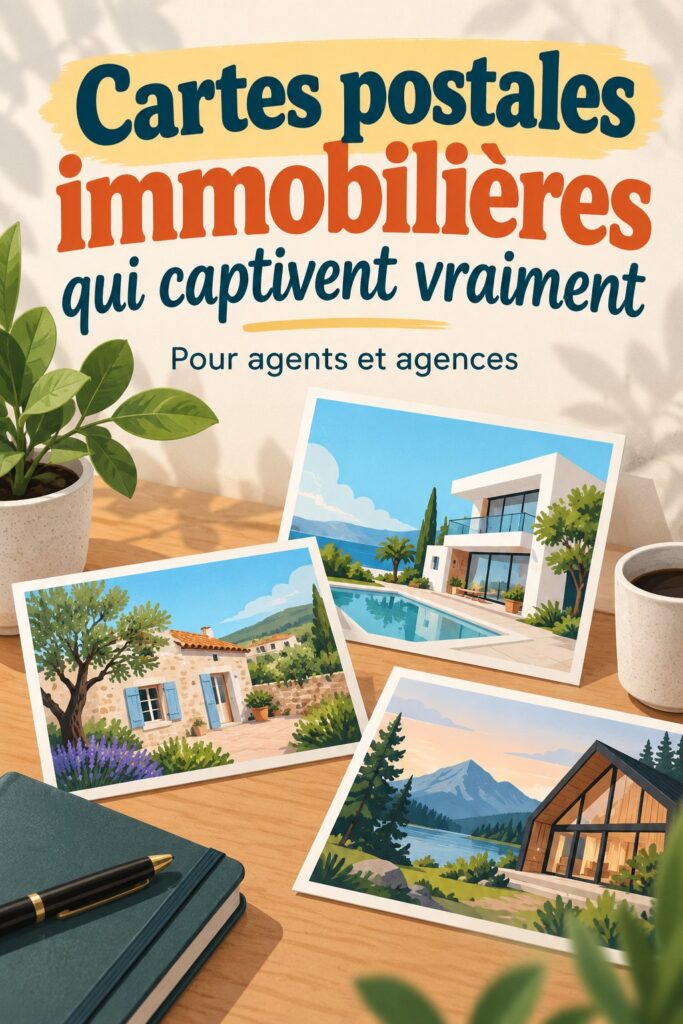 Cartes postales immobilières colorées et attrayantes sur une table