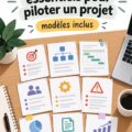 Une femme prenant des notes tout en consultant des documents de projet, représentant l'organisation et la gestion.