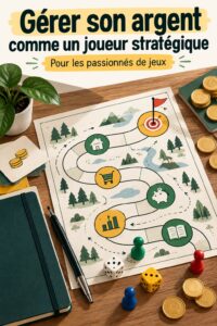 Femme joyeuse gérant son budget avec des outils inspirés de jeux vidéo.