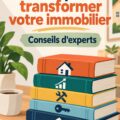 Couverture d'un livre sur l'investissement immobilier entouré de notes et de stylos.