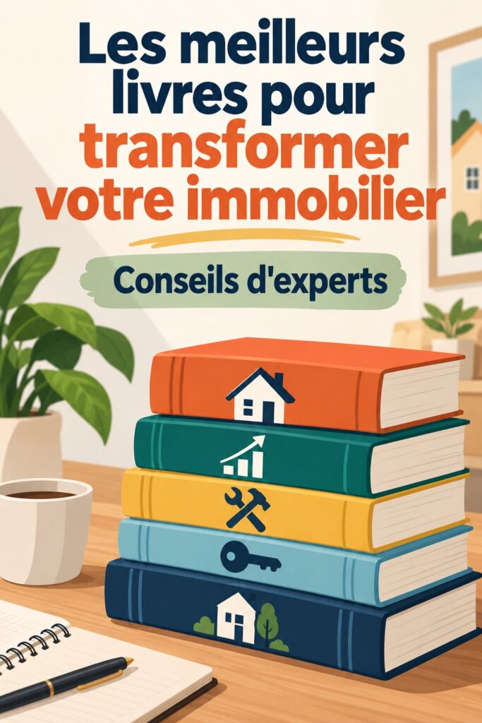 Couverture d'un livre sur l'investissement immobilier entouré de notes et de stylos.