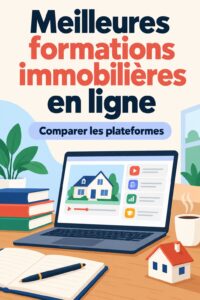 Femme en train d'étudier dans une école d'immobilier en ligne.