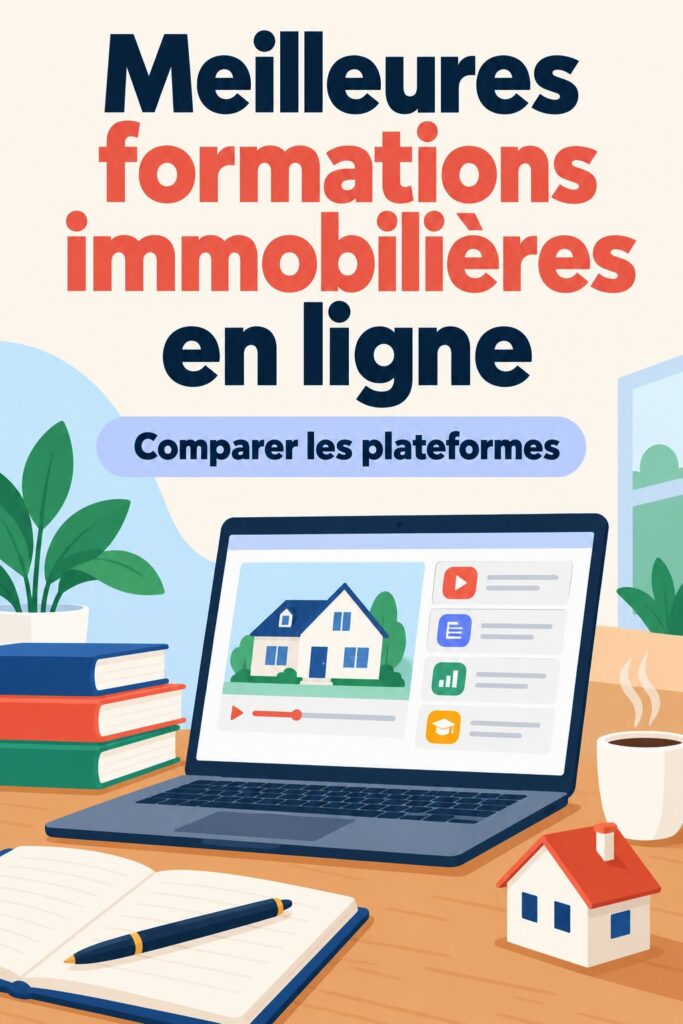 Femme en train d'étudier dans une école d'immobilier en ligne.