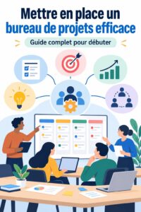 Image d'une femme en train de planifier un bureau de projets efficace avec des post-it et un ordinateur.