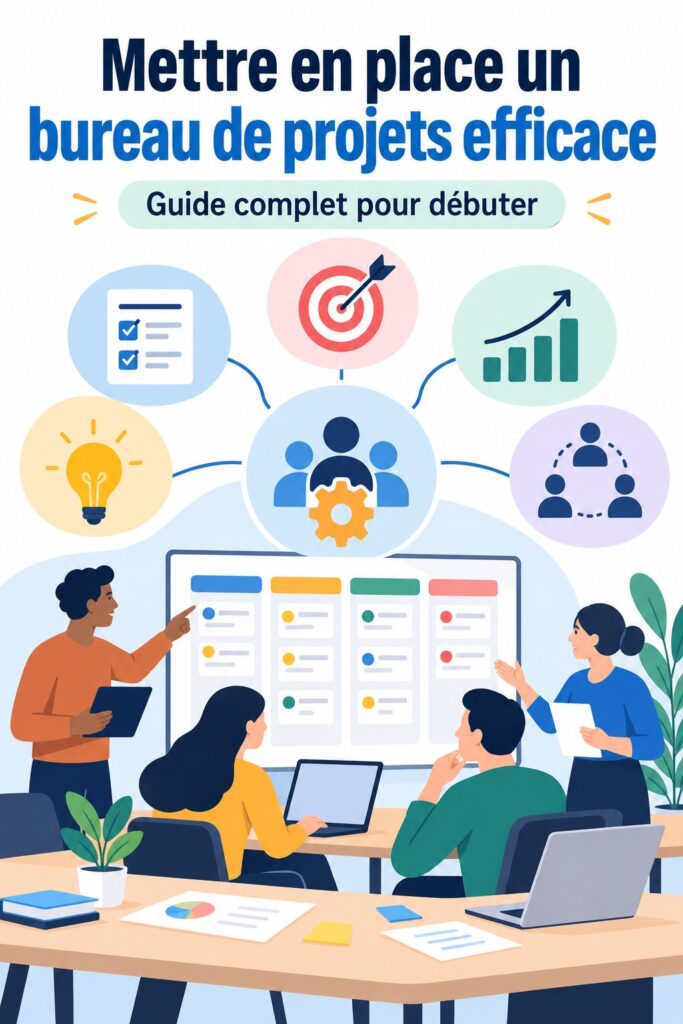 Image d'une femme en train de planifier un bureau de projets efficace avec des post-it et un ordinateur.
