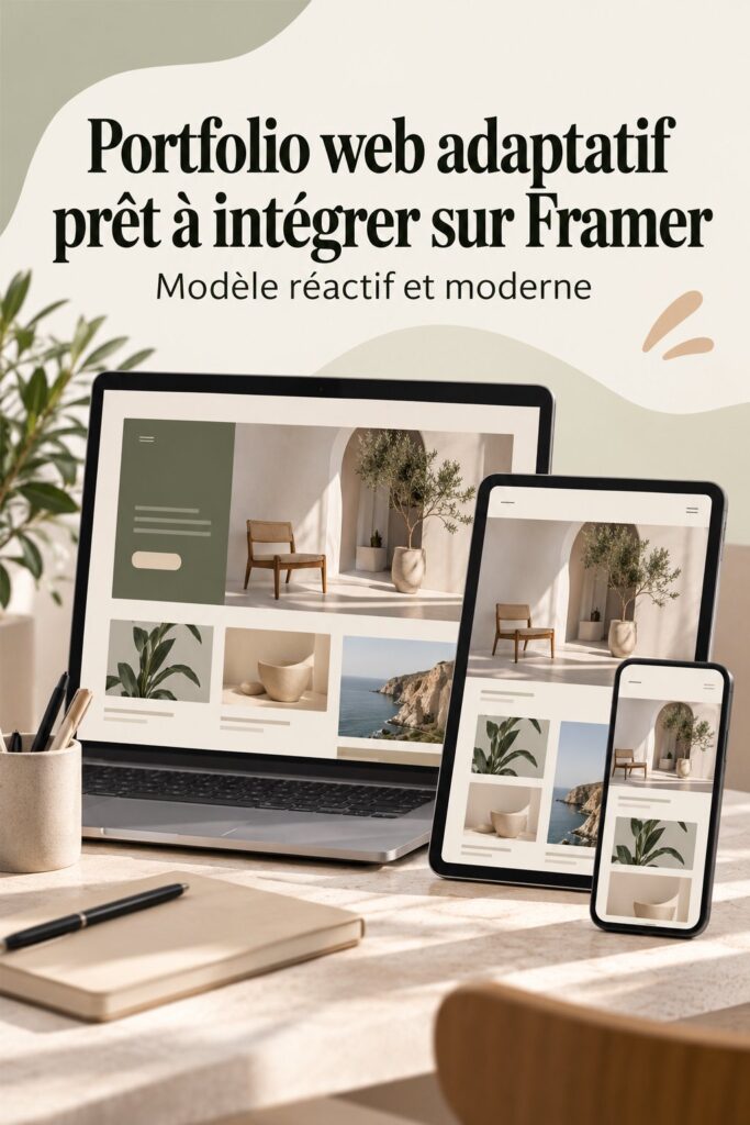 Modèle de portfolio web adaptatif sur une interface Framer