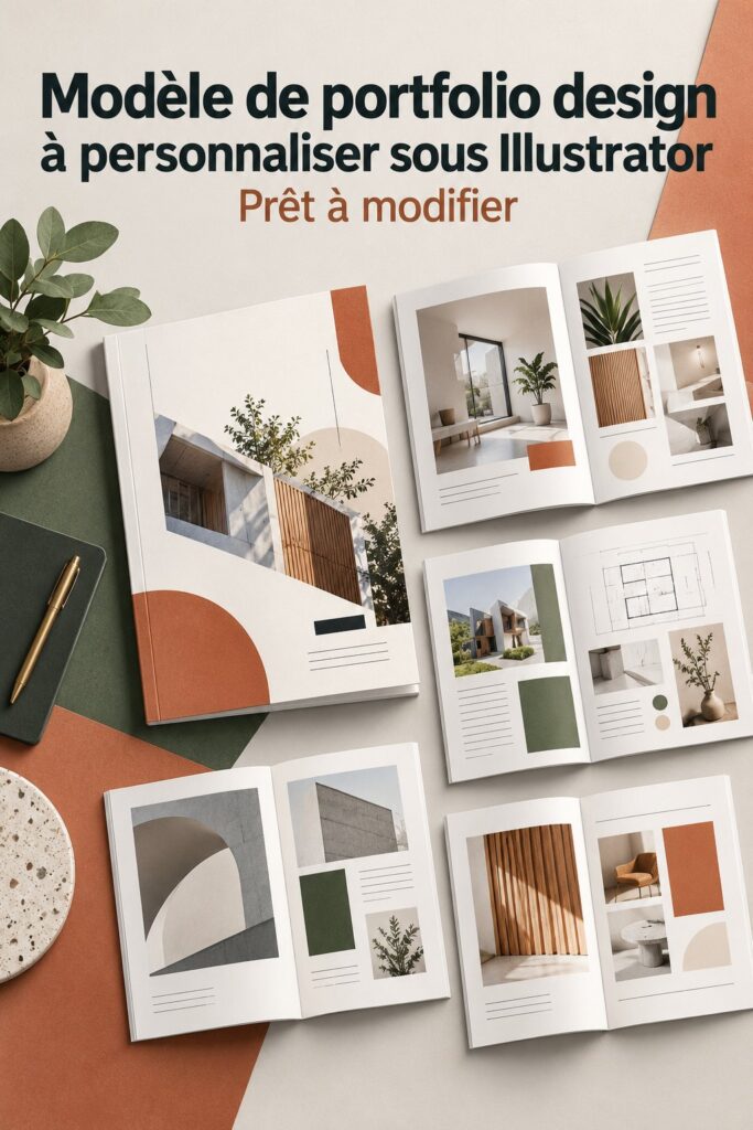 Modèle de portfolio design sous Illustrator, montrant une interface adaptée aux créatifs.