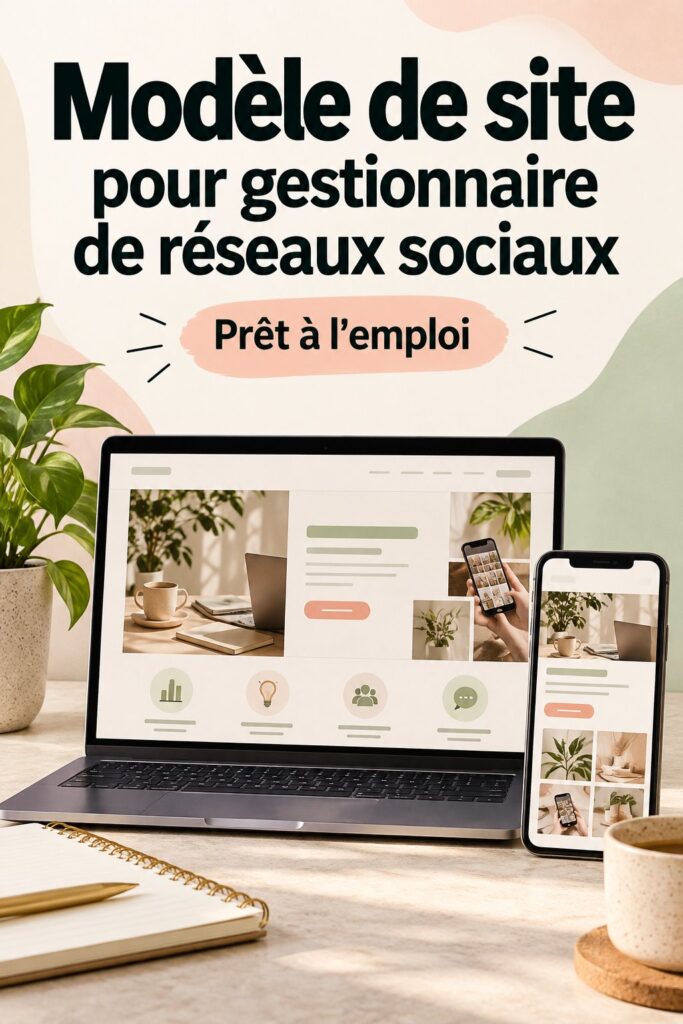 Modèle de site web pour gestionnaires de réseaux sociaux, mettant en avant un design professionnel.