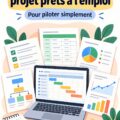 Personne utilisant un modèle de suivi de projet sur un ordinateur, montrant des graphiques et des tableaux