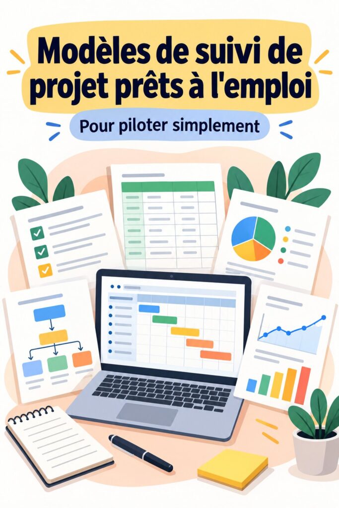 Personne utilisant un modèle de suivi de projet sur un ordinateur, montrant des graphiques et des tableaux