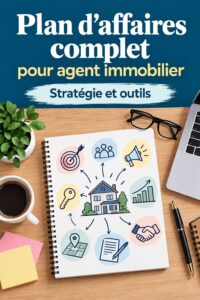 Femme d'affaires développant un plan pour son agence immobilière.