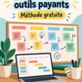 Femme planifiant un projet complexe sur un tableau blanc sans outils payants.