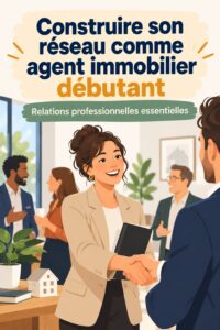 Femme souriante discutant avec des collègues dans un événement immobilier, illustrant le réseautage.