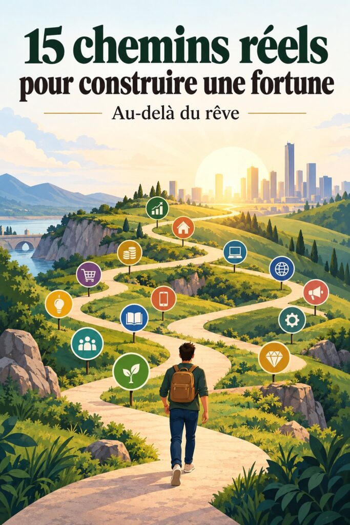 Une femme réfléchissant à des stratégies pour construire sa richesse financière, entourée de plans et documents.